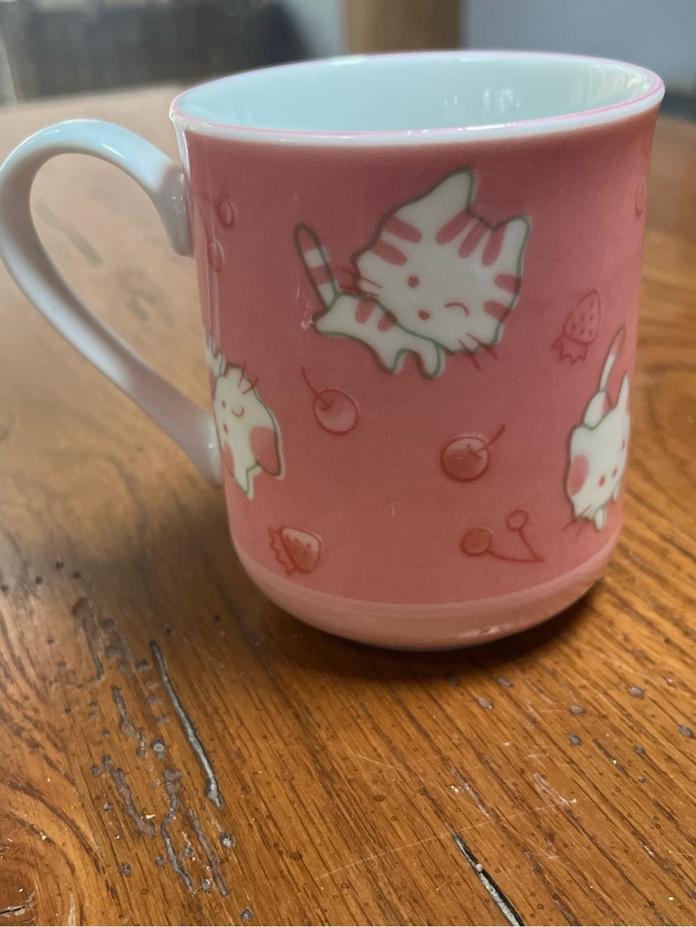 Schen Kotobuki Vobatge Child’s Pink Cat Porcelain Cup Made in Japan EUC